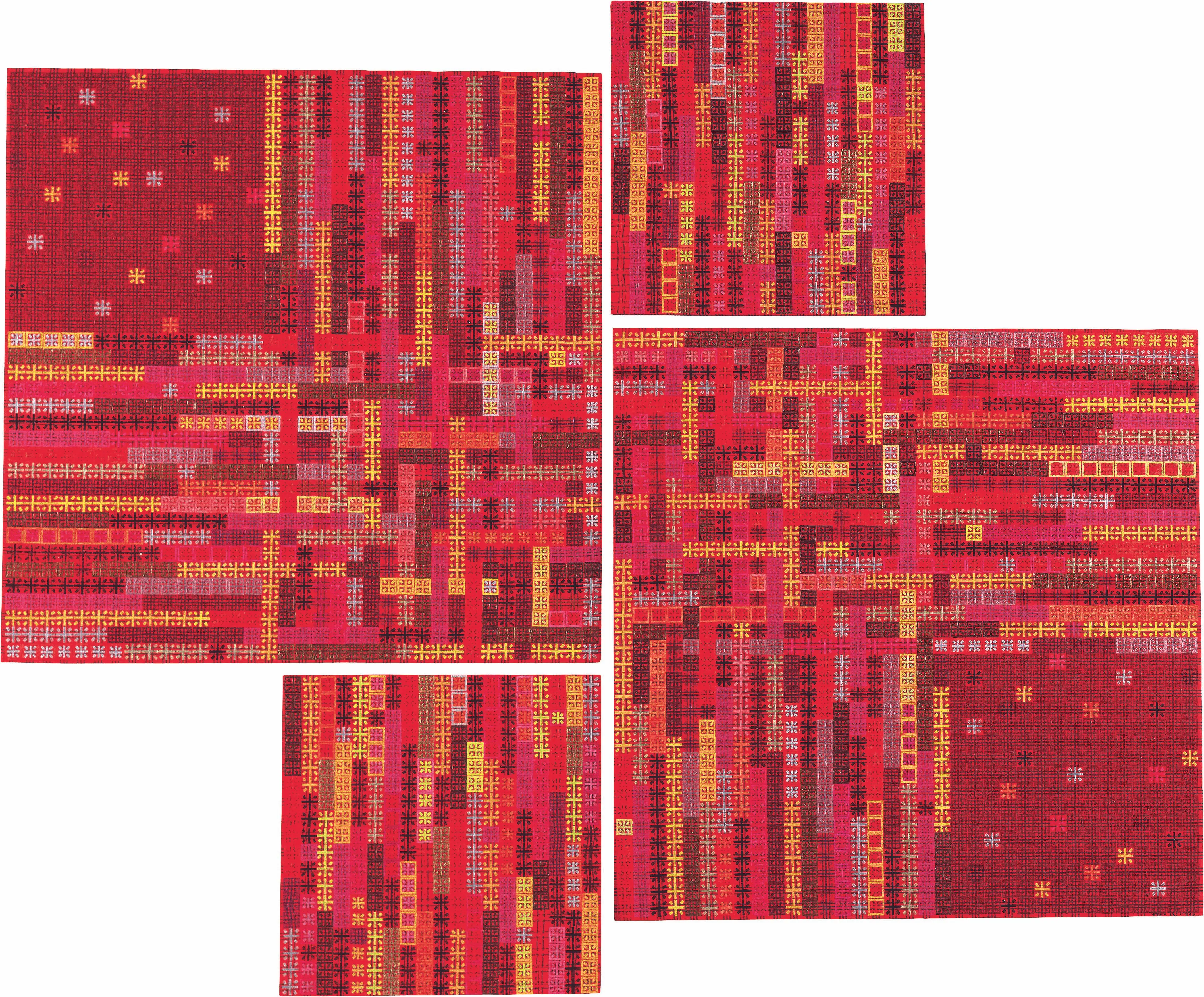 DING_YI_Appearance_of_Crosses_2008-22_Acrylic_on_tartan_two_canvas_150_x_150_cm_each,_and_two_canvas_80_x_80_cm_each_hi_res_2